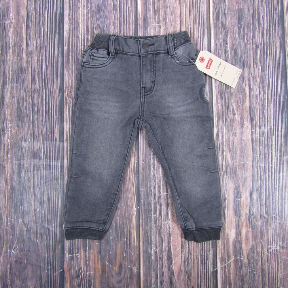 Levi's Jeans Boys 24M Black Denim Jogger Pants Ribbed Waist Cuffs Toddler NWT